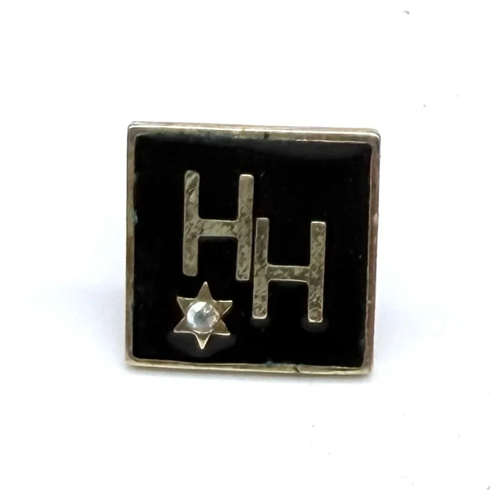 HH Advertising Star of David Enamel Square Lapel Pin Gold Tone Black Jewish